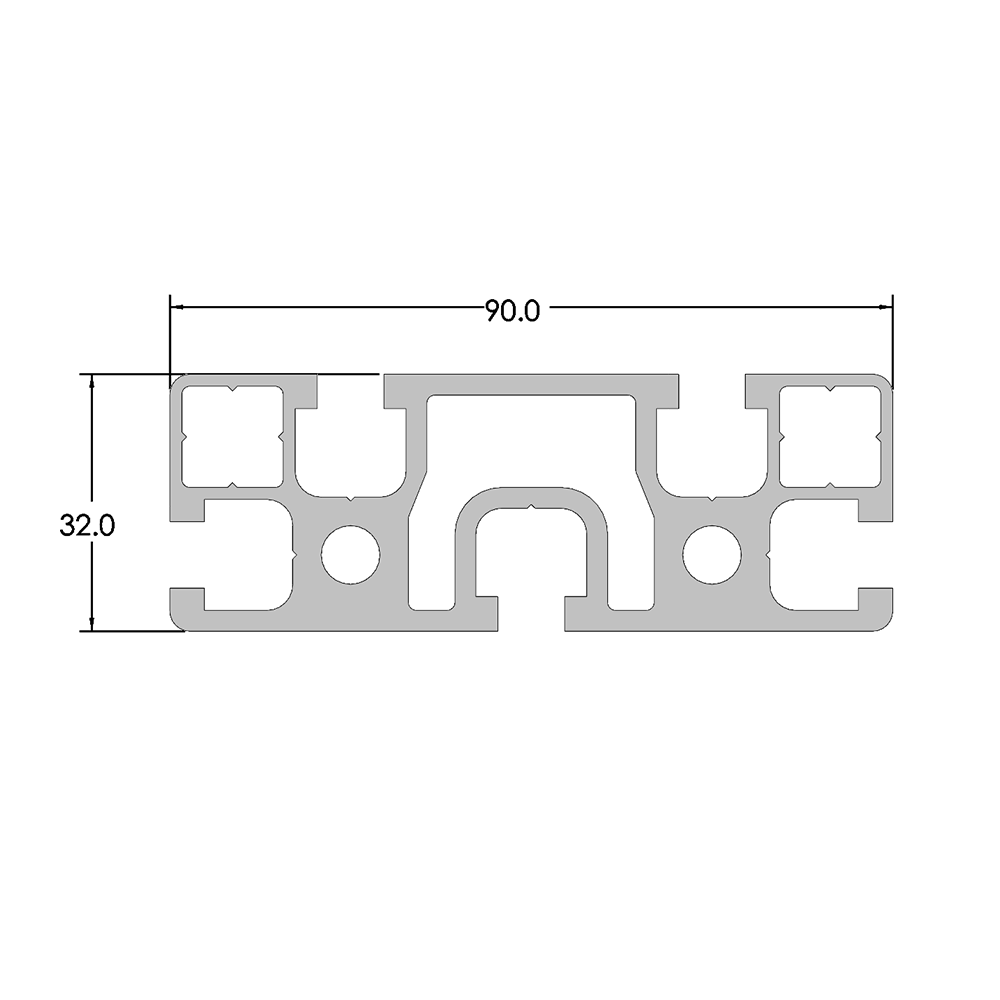 10-9032-0-48IN MODULAR SOLUTIONS EXTRUDED PROFILE<br>90MM X 32MM PROFILE, CUT TO THE LENGTH OF 48 INCH